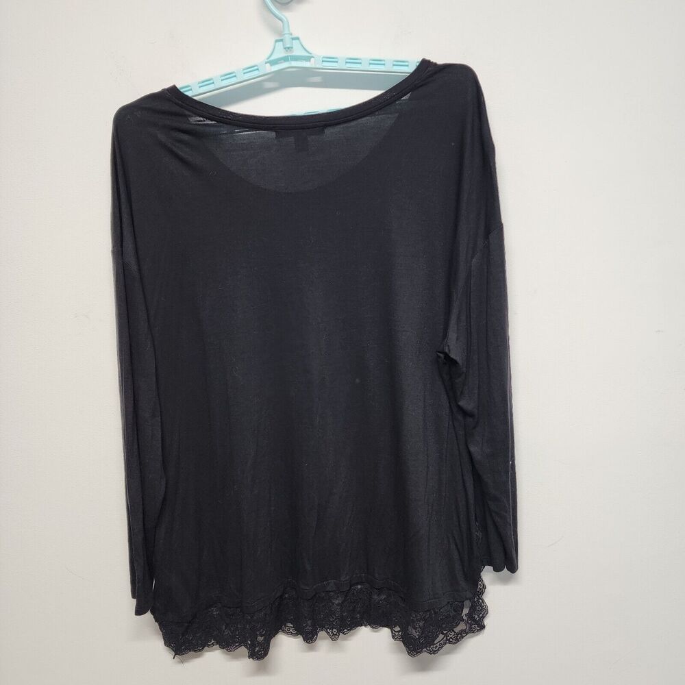 Sejour Womens Modal Shirt Top Size 2X Black Lace Trim Long Sleeve Scoop Neck - Picture 2 of 11